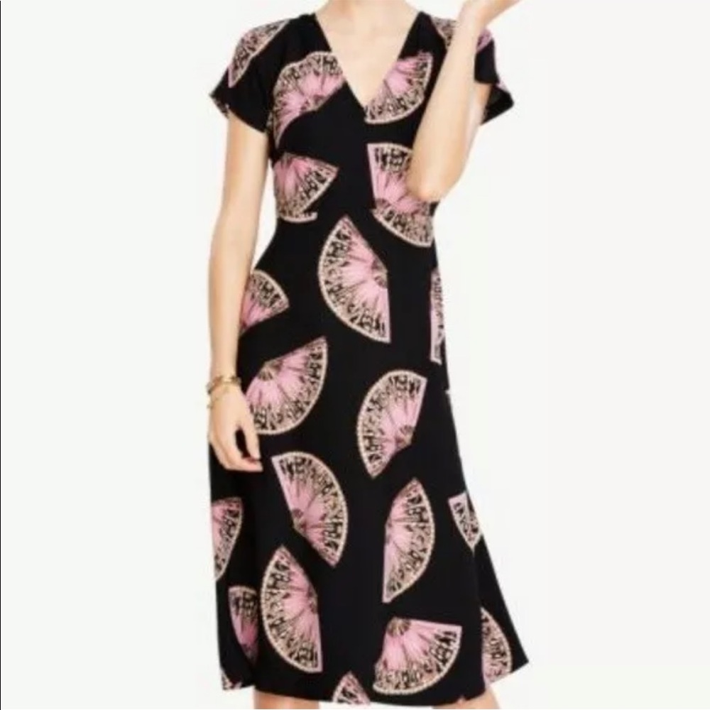 ANN TAYLOR FAN PRINT DRESS SZ 0